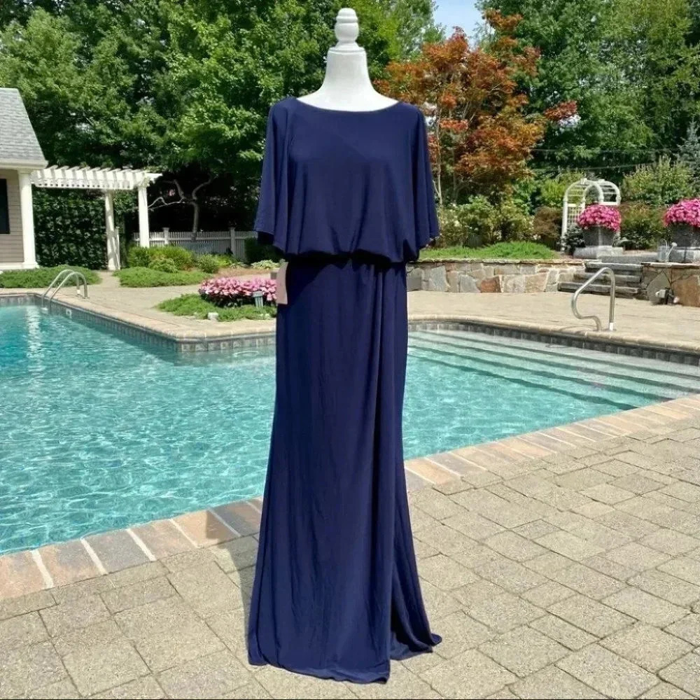 NWT BHLDN Lena Jersey Flutter Short Sleeve Maxi Dress Navy